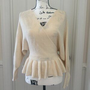 Cream V-Neck & Back Peplum Sweater Sz Sm